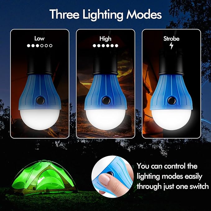 FLY2SKY Tent Lamp 5 Packs Portable Tent Light Clip Hook Hurricane Emergency Lights LED Camping Light Bulb Camping Tent Lantern Equipment for Camping Hiking Backpacking Fishing Outage | Battery Powered LED Tent Lights Bulbs Outdoor Camping Essentials fo...