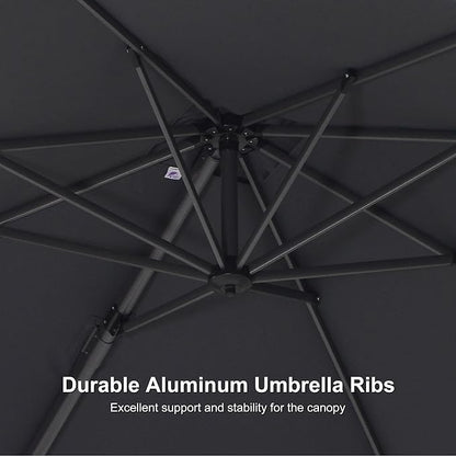 PURPLE LEAF 8' X 8' Patio Umbrella with Wheeled Base for Pool 7' High Offset Outdoor Cantilever Umbrella Swimming Pool Umbrella with 360°Rotation for Poolside Grey