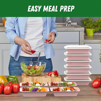 50 Pack (100-Piece) 32 oz Meal Prep Containers with Easy Open Lids, Pink | Sturdy Leakproof & Food Safe, Microwave, Freezer, Dishwasher Safe Prep Containers, To Go Take Out Plastic Food Storage