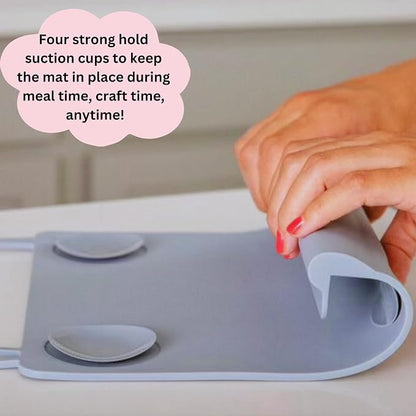 Silicone Placemat with Table Edge Bumper for Baby Toddler Suction Cup Safety Mat (Sky Blue)
