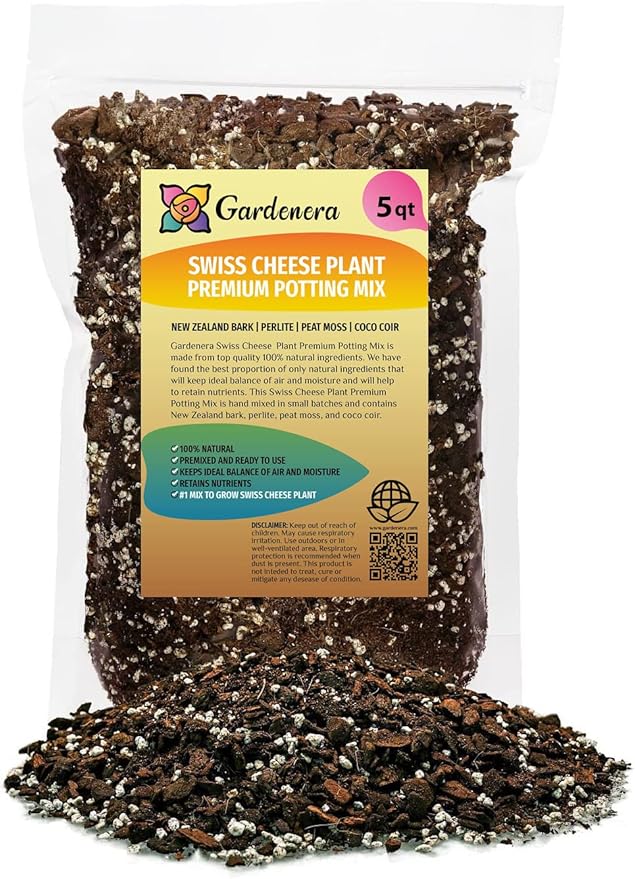 Gardenera Premium Swiss Cheese Plant Potting Mix - Monstera Deliciosa Blend for Optimal Nutrients and Drainage for Healthy Growth - 5 Quart