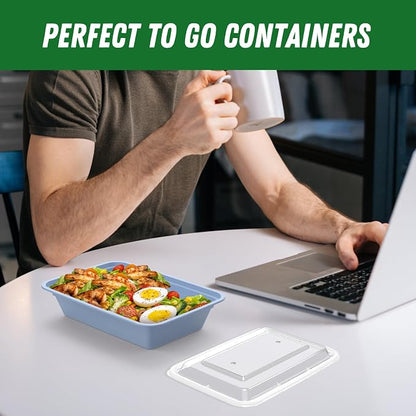 50 Pack (100-Piece) 32 oz Meal Prep Containers with Easy Open Lids, Blue | Sturdy Leakproof & Food Safe, Microwave, Freezer, Dishwasher Safe Prep Containers, To Go Take Out Plastic Food Storage