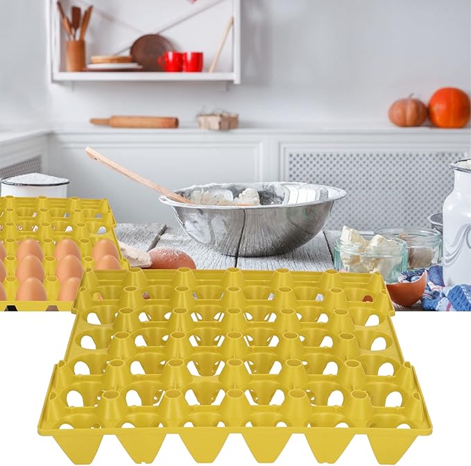 Egg Tray, 5PCS Plastic Flats 30 Cell Egg Crates Holder Reusable Food Containers Organizers for Storage Transportation Home Farm Supplies (Yellow)