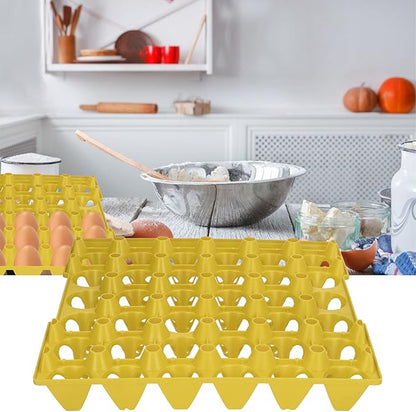 Egg Tray, 5PCS Plastic Flats 30 Cell Egg Crates Holder Reusable Food Containers Organizers for Storage Transportation Home Farm Supplies (Yellow)