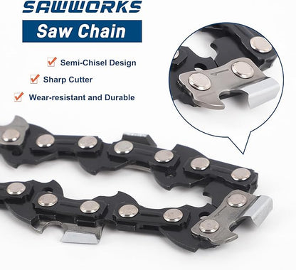 SawWorks 3-Pack 10 Inch Pole Saw Chain, 1/4" Pitch .050" Gauge 58 Drive Links Fits Greenworks PS80L210, PS80L00, PS60L210, PS60L00, PS60L01, PS60L211, Kobalt KPS 1080B-06, 2080A-06 More