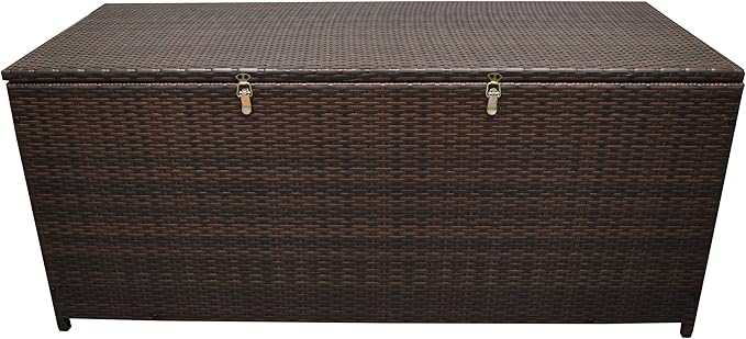 Oakland Living Brown Indoor and Outdoor Balcony Patio Deck Porch Pool 113 Gallon Wicker Storage Box Trunk Bin with Metal Frame