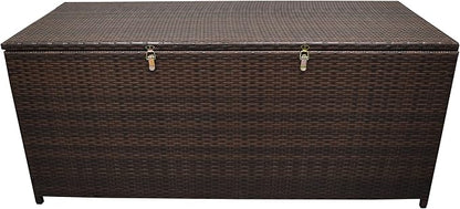 Oakland Living Brown Indoor and Outdoor Balcony Patio Deck Porch Pool 113 Gallon Wicker Storage Box Trunk Bin with Metal Frame