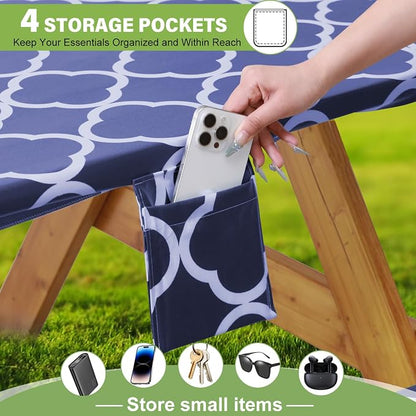 Fitted Picnic Table Cover with Bench Covers Waterproof Elastic Edges Rectangle Patio Tablecloth Outdoor Camping Essentials Stuff Rv Accessories Summer Trip Travel Supplies Party Camper Gifts, 8 ft