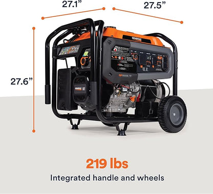 Generac 12,500 Starting Watt Tri-Fuel Portable Generator - Electric Start - Gas, Propane or Natural Gas - Home Backup, Jobsite, or RV - Quiet Operation - Long Runtime - 50-State Compliant