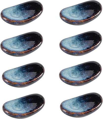Ceramic Chopsticks Holder,Japanese Chopstick Rest,Spoon,knife & Fork Stand,Set of 8 (Starry blue)