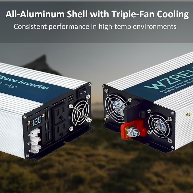 WZRELB 2500W Pure Sine Wave Inverter, Car Power Inverter 24V DC to 110V 120V AC Converter for RV, Truck, Solar, Outdoor with Dual AC Outlets, Hardwire Port, Surge 5000W, LED Display,Off-Grid