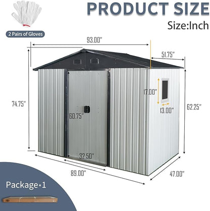 Ball & Cast 8x4FT Outdoor Storage Shed,Large Metal Tool Sheds with Window and Foundation,Garden Tool House W/Tilted Roof & Lockable Door,for Backyard Garden Patio Lawn,White+Black