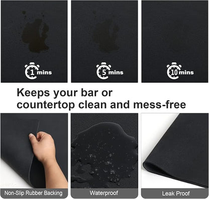 ZLR Coffee Bar Mat for Keurig & Nespresso, 12"x16" Small, Black | Absorbent Dish Drying Mat, Stain-Hiding PU Leather Top, Non-Slip Rubber Back, Heat-Resistant, Fits Frother & Pour-Over