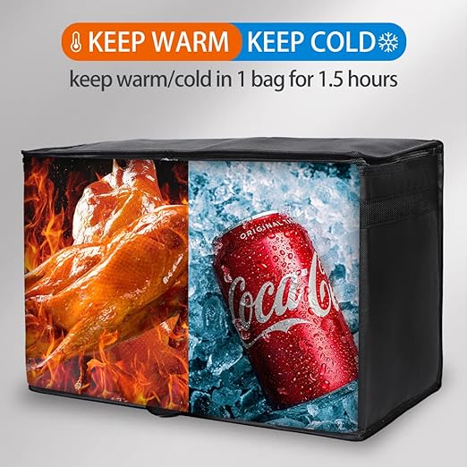 Bodaon 1-Pack Insulated Food Delivery Bag, XX-Large Reusable Grocery Shopping Bag, Frozen Food Cold, Cooler Bags with Zippered Top, Black | Reusable Shopping, Frozen Food Cold, Cooler Bags for Picnic, Commercial Catering Pizza Carrier, Thermal Hot, Col...