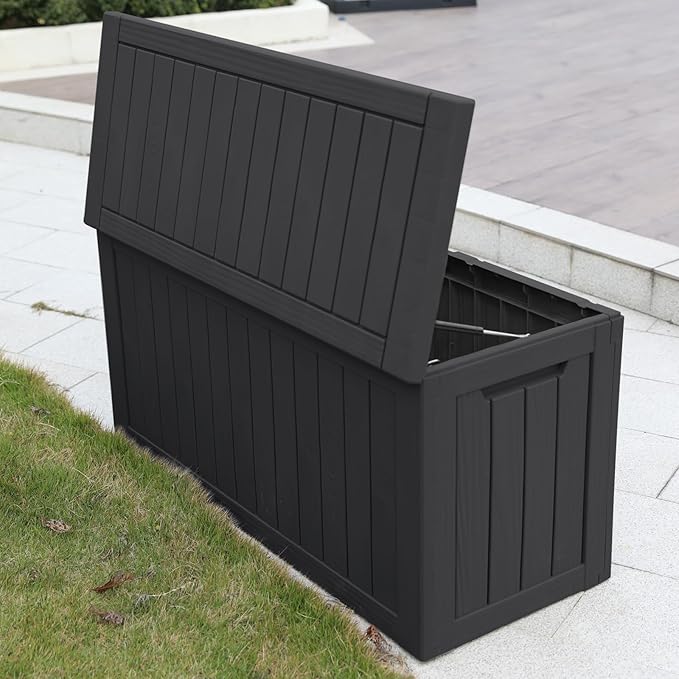 Modern-Depo 80 Gallon Waterproof Deck Box Patio Furniture Storage Box with Lockable Lid, PP Outdoor Storage Bin for Garden, Yard, Poolside, Black