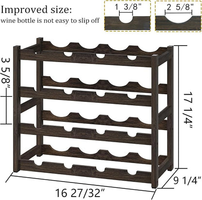 BAMEOS Bamboo Wine Rack Storage, 4 Tier Wine Racks Countertop, Wine Rack Freestanding Floor Wine Holder Cabinet for Kitchen, Bar, Pantry, Wine Cellar, Basement,Study (16.85 L x 9.25W x 17.24H)