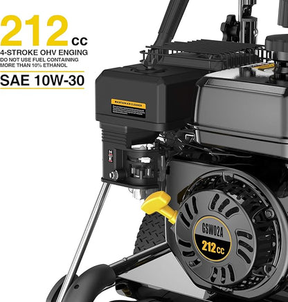 BLUBERY 3500 PSI Gas Pressure Washer, 2.6 GPM Heavy Duty High Power Washer, 30Ft Pressure Hose&Soap Tank,5 Pressure Nozzles,Black