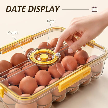 CottonColors Egg Holder for Fridge 24 Container for Refrigerator Organizer for Refrigerator Stackable Storage With Lids for Timer(2 pack)