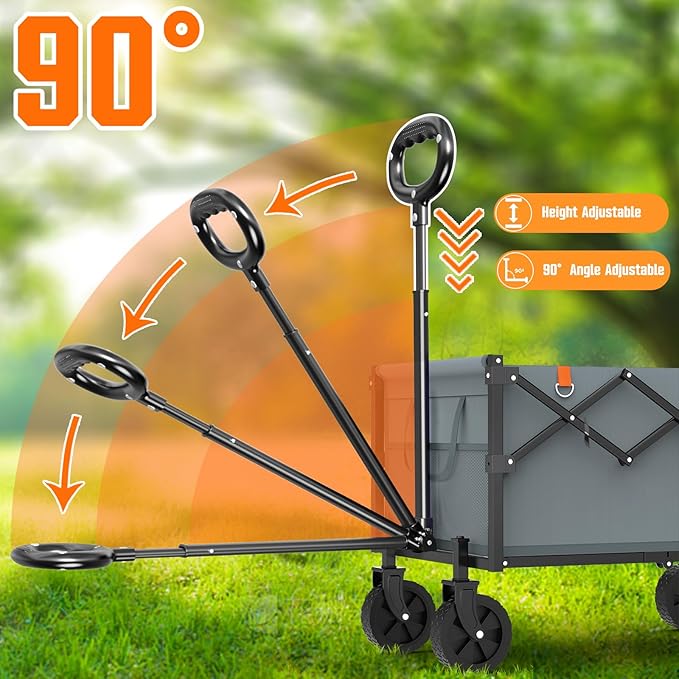 Wagons Carts Foldable, Lightweight Portable Utility Shopping Cart with Wheels, Folding Grocery Wagon Cart for Grocery, Camping, Shopping, Beach, Garden, Sports Grey