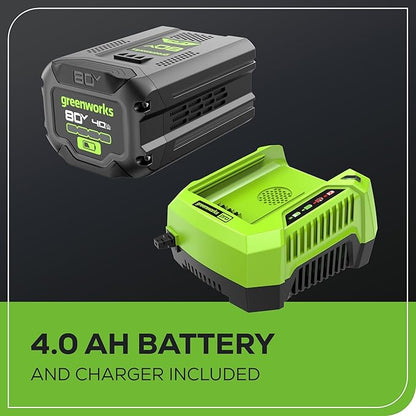 Greenworks 80V 21” Brushless (Self-Propelled) Cordless Electric Lawn Mower + (580 CFM) Axial Leaf Blower (75+ Compatible Tools), 4.0Ah Battery and 60 Minute Rapid Charger, Green and Black
