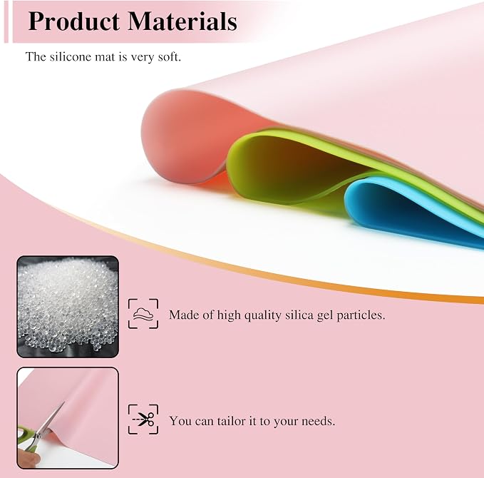 Silicone Craft Mats, YACEYACE 2Pcs 24"x 16" Large Silicone Mat, Pink Silicone Craft Mats for Paiting, Jewelry,Heat Resistant, Kitchen Counter