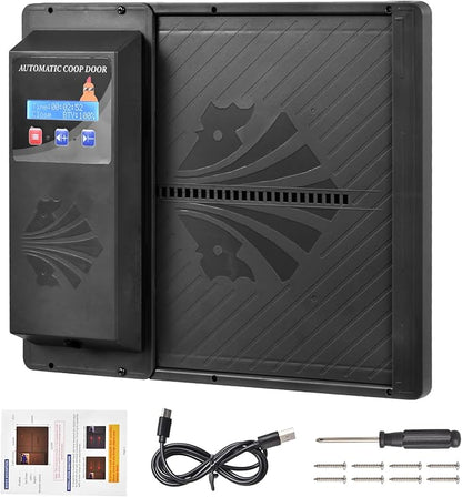 Large Automatic Chicken Coop Door, Side Opening Poultry Entry with Timer Control, Anti-Pinch Safety, Battery or USB Power, LCD Screen, Quick Install for Backyard Chicken House