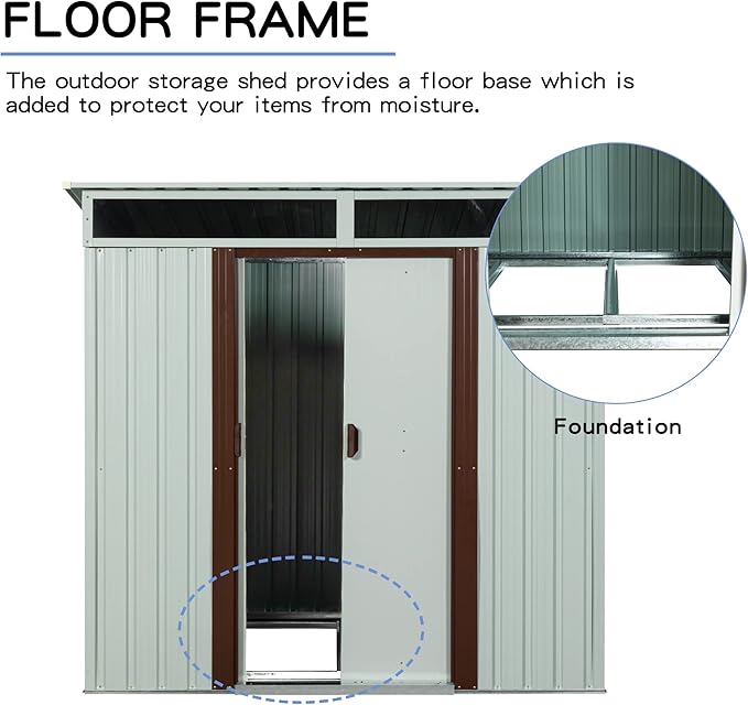 6X5 FT Outdoor Storage Shed, Waterproof Metal Garden Sheds with Lockable Door, Steel Tool Storage Buildings Shed & Outdoor Storage House for Garden, Backyard, Patio, Lawn, Trash Cans(White)