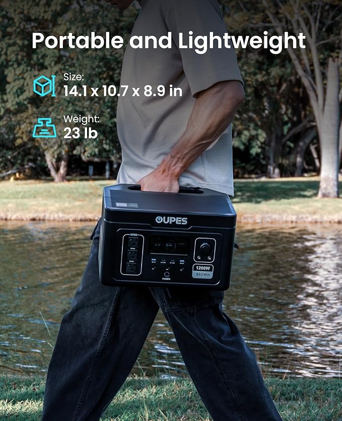 OUPES Exodus 1200 Portable Power Station 1200W, 992Wh Durable LFP Battery Solar Generator w/ 3 1200W AC Outlets (Peak 3600W), 140W USB-C, UPS, for Camping, RVing, Home Backup (Solar Panel Optional)