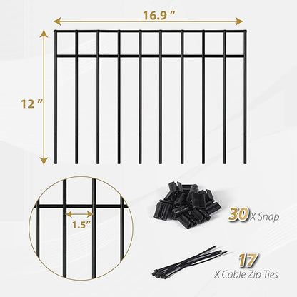 15 Pack - 17"x12" Animal Barrier Fence, 21Ft(L) No Dig Fence for Dogs with Strong Snap Connect, 4 Gauge Black Powder Coated Steel, Dog Rabbits Fence Barrier for Outdoor Landscaped Yard