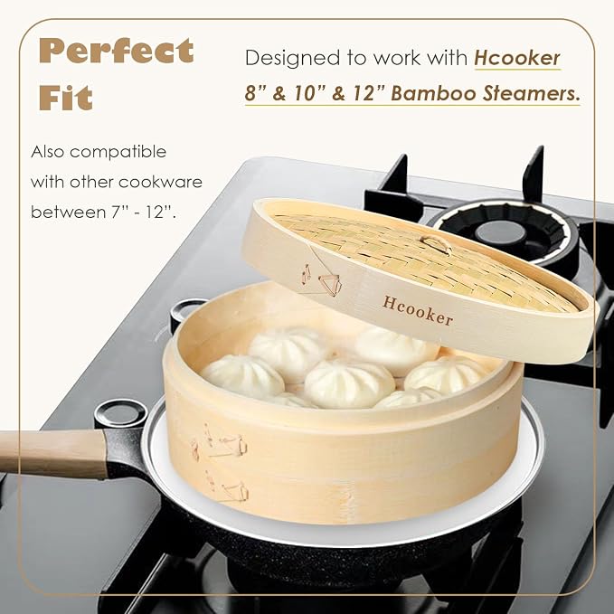 Stainless Steel Steamer Ring, Fits 7 to 12-Inch Bamboo Steamer Baskets, Steaming Adapter for Asian Food, Cooking for Dumpling, Dim Sum, Rice, Veggie, Vegetable, Steam Pot