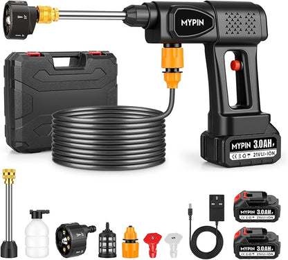 Portable Cordless Pressure Washer, 600 PSI 21V 2x3.0Ah Rechargeable Batteries Powered Pressure Washer, 6-in-1 Nozzle with Jet Nozzles for Car Floor Wall Fence Cleaning Pet Cleaning