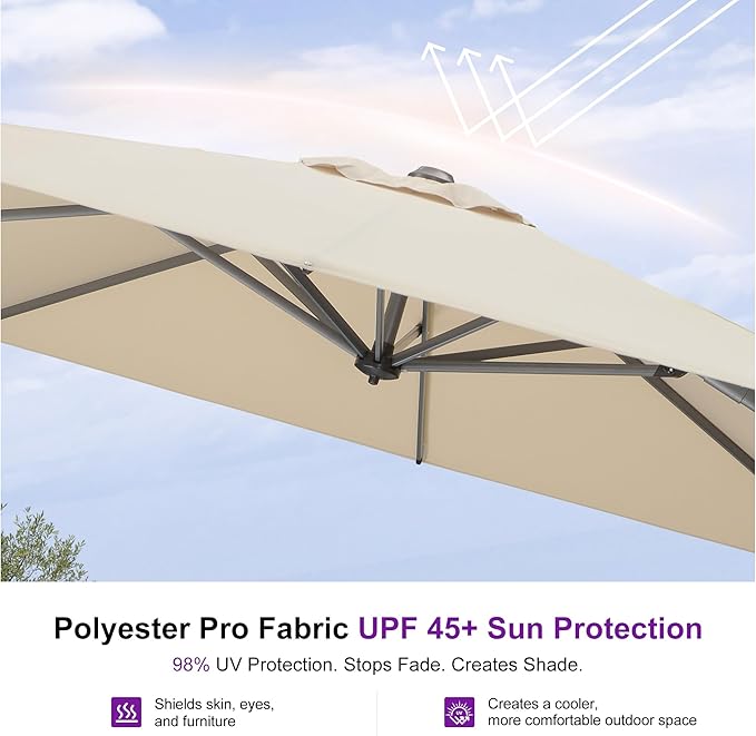 PURPLE LEAF 9 Feet Patio Umbrella Outdoor Cantilever Square Umbrella Aluminum Offset Umbrella with 360-degree Rotation for Garden Deck Pool Patio, Beige