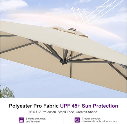 PURPLE LEAF 9 Feet Patio Umbrella Outdoor Cantilever Square Umbrella Aluminum Offset Umbrella with 360-degree Rotation for Garden Deck Pool Patio, Beige