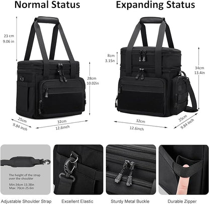 Gafetrey Large Tactical Lunch Box for Men, Insulated Lunch Bag Adult, Thermal Lunchbox Leakproof Waterproof Cooler Bag, Dual Compartment Lunch tote, Large Lunch Pail for Office Camping (Black) 24L