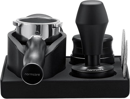 Normcore Espresso 58mm Portafilter Tamping Station, Compact Tamping Station, Barista Corner Tamping Mat With Portafilter Stand, Coffee Tamper Holder Pad, Black