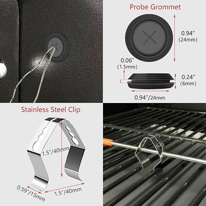 2 PCS Meat Probe for Traeger Pellet Grill with Grommets & Clips, 3.5mm Plug | Compatible with Traeger, Waterproof Probe Tip, High Accuracy, Heat Resistance to 718 °F (380 °C), Plug & Play, Easy to Clean