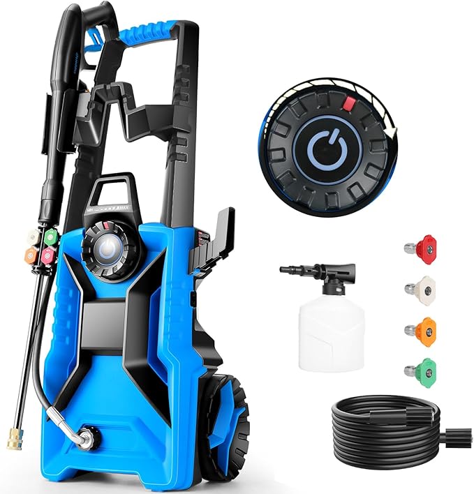 5000PSI Pressure Cleaner 4.0 GPM Adjustable Pressure,4.0 GPM Power Cleaner with Foam Cannon,4 Nozzles,33FT Hose and 500ml Soap Bottle for Home/Cars/Driveways/Patios/Fences(Blue)