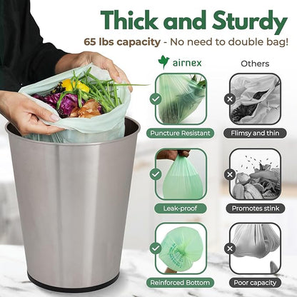 Compost Bags for Countertop Bin -Compostable Trash Bags made of Cornstarch - Leakproof & Tear Resistant Biodegradable Trash Bags - OK Compost Home & Seedlings Certified (8 Gallon, 100 Count)