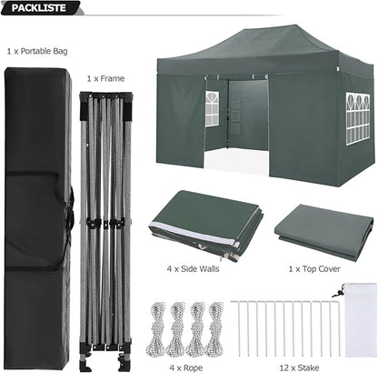 COBIZI 10x15 Pop Up Canopy with 4 Sidewall,Heavy Duty Canopy UPF 50+ All Season Wind Waterproof Commercial Outdoor Wedding Party Tents for Parties Gazebo with Carry Bag(10 x 15 ft Gray)