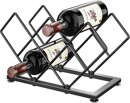 POKIPO Countertop Wine Rack - 7 Bottles Metal Small Wine Rack Wine Bottle Holder Storage Space Saving for Home Kitchen Bar Tableop Cabinet Pantry