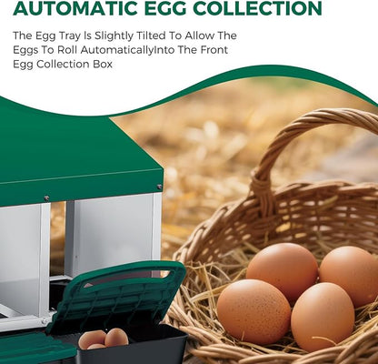 Chicken Nesting Boxes, Metal Rollaway Chicken Nest Box with Rollout Egg Collection, Removable Tray & Nesting Pads, Egg Laying Box for Chicken Coop Hens, Wall Mount or Standing, 3 Compartments 2 Layer