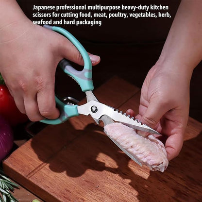 BoFuYuan Detachable Heavy Duty Kitchen Scissors for Food 9-Inch Green | Dishwasher Safe, Sharp Serrated Blade, Multifunctional, Ergonomic Non-Slip Handle, Multipurpose Cooking Food Cutting Shears
