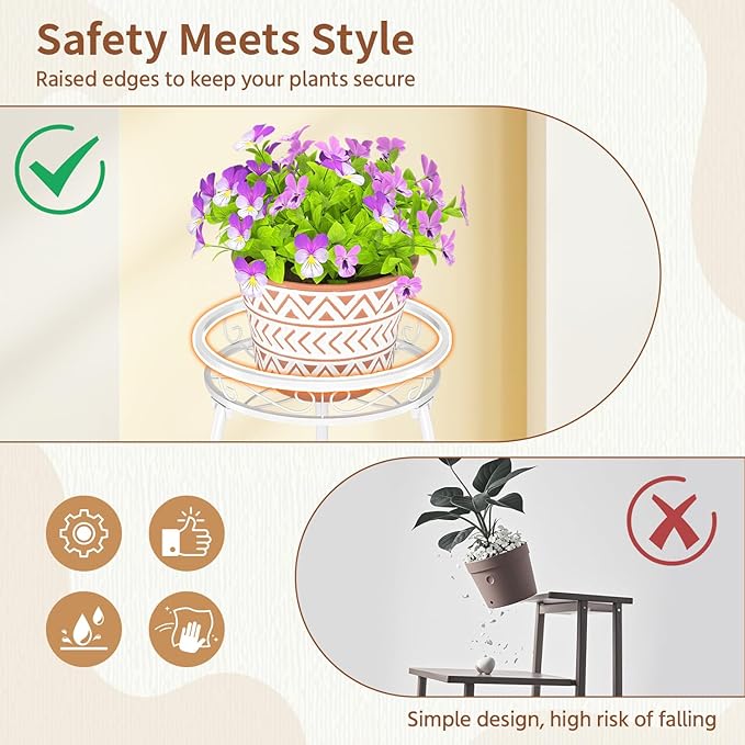 LASZOLA White 3 Tier Tall Plant Stand for Indoor Outdoor, Large Multiple Level Flower Planter Holder Organizer Rack for Patio Office Bathroom Corner Floor, Sturdy Heavy Duty Metal, Vertical Display