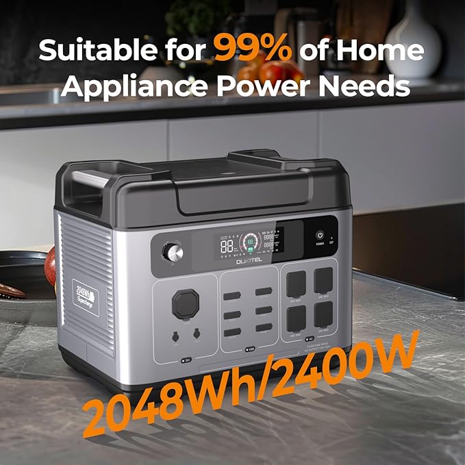 OUKITEL P2001 PLUS 2400W Portable Power Station with 4 AC Outlets(5000W Peak), 2048Wh Large Capacity Solar Generator with 200W Solar Panel, AC/DC BMS Emergency Power Station for Home Backup, Camping