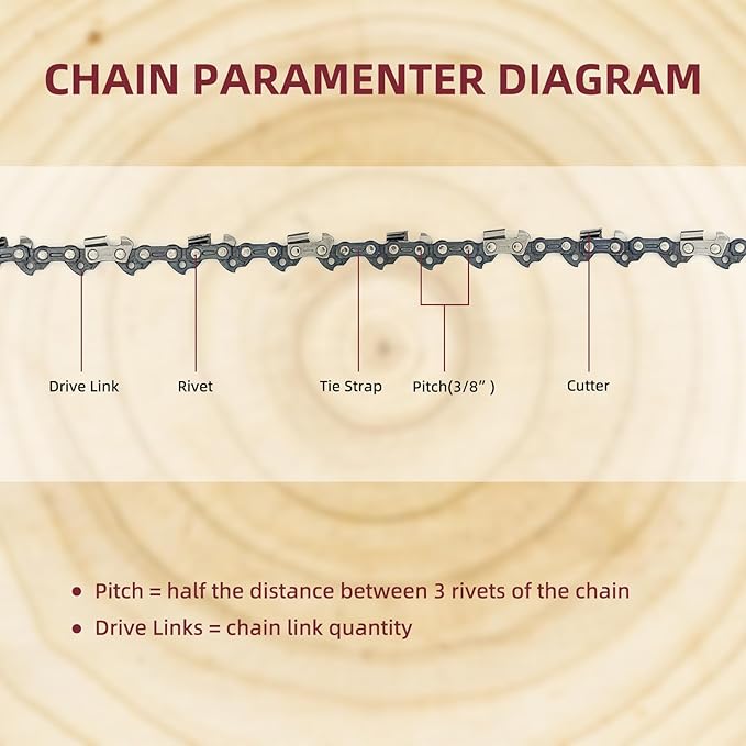14 Inch Chainsaw Chain 050" Gauge, 3/8" LP Pitch, 52 Drive Links, 14 Inch Chain Saw Chain Replacement for RYOBI RY3714, RY40503BTL, RY40530, Husqvarna, Echo- S52 (3 Chains)