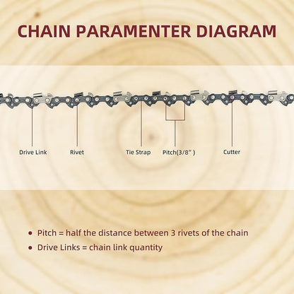 14 Inch Chainsaw Chain 050" Gauge, 3/8" LP Pitch, 52 Drive Links, 14 Inch Chain Saw Chain Replacement for RYOBI RY3714, RY40503BTL, RY40530, Husqvarna, Echo- S52 (3 Chains)
