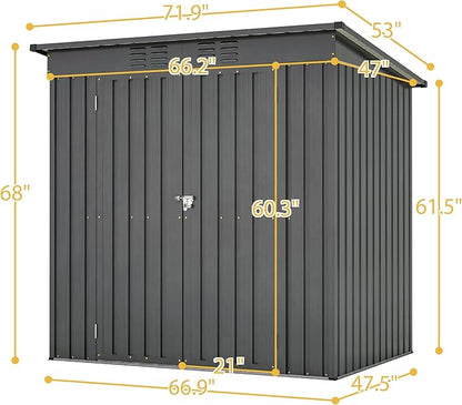Favfurish Outdoor Storage Shed 6x4 FT,Metal Waterproof Tool Sheds with Hinged Door and Padlock,Vents,Garden Shed for Garden Backyard, Lawn,Black