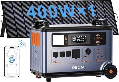 OSCAL Promax6000 Solar Generator with 1x400W Solar Panel,6000W(Peak 7200w),120V/240V Dual Voltage Portable Power Station,3600WH Lifepo4 Battery 14 Outlets,2200W 1.96H Fast Charge,for Home Backup,RV.