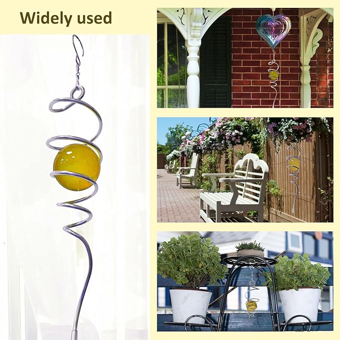 Gazing Ball Spiral Decorative Tail Wind Spinner Sun Catcher 11inch Tail and 2 inch Glass Orb. Wind Spinner Stabilizer Indoor Outdoor Garden Decoration -13 inch Height(Gold)