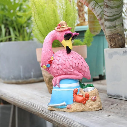 Flamingo Garden Statue Outdoor Decor, Resin Garden Flamingo Figurine Sculpute with Solar Lights for Yard Porch Lawn Decorations, Outdoor Statues Housewarming Flamingo Gifts for Women